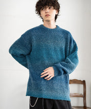 新色追加 オーバーサイズ ウール混ブークレー段染めグラデーションボーダー柄クルーニットセーター	13104