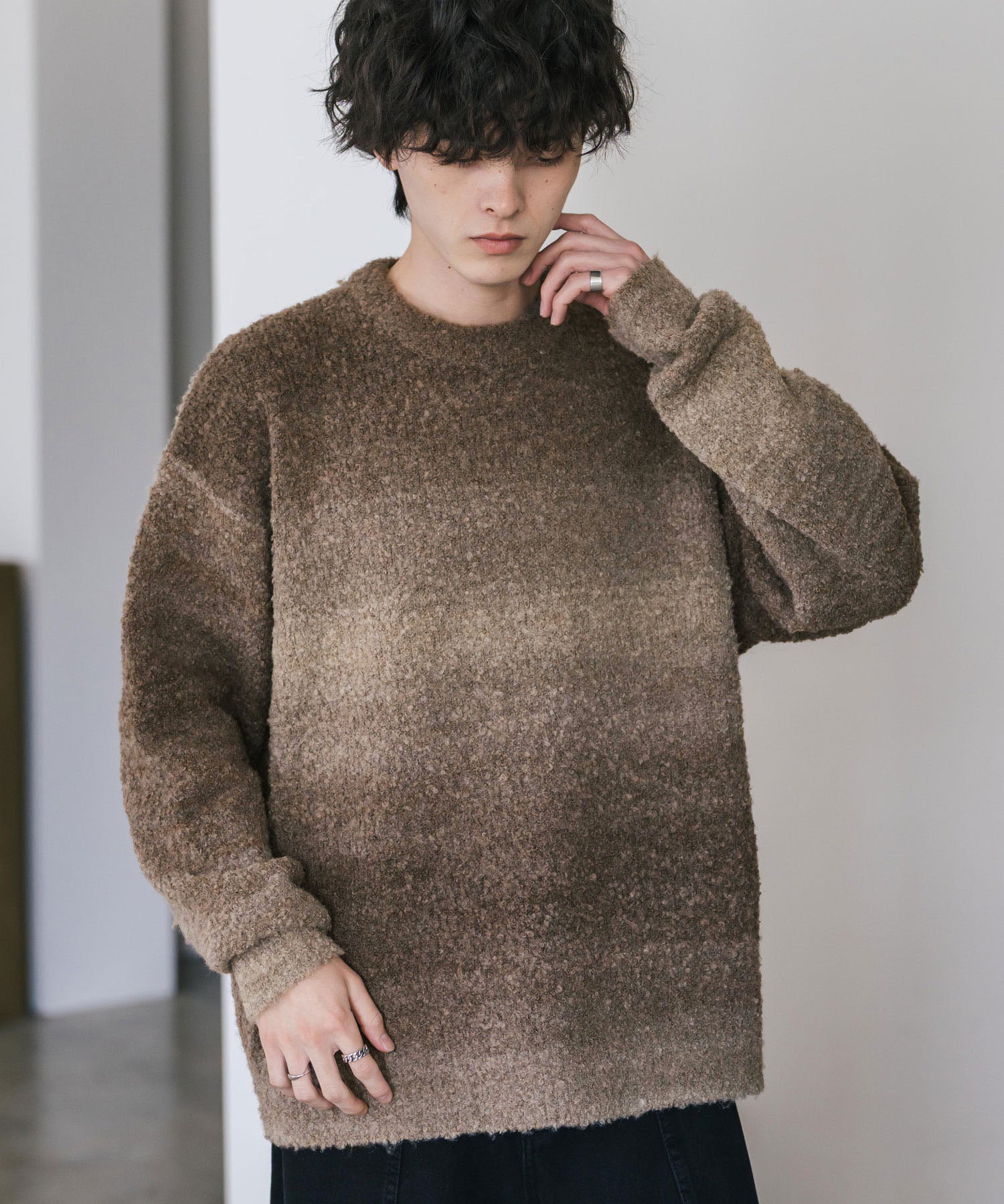 新色追加 オーバーサイズ ウール混ブークレー段染めグラデーション