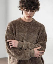 新色追加 オーバーサイズ ウール混ブークレー段染めグラデーションボーダー柄クルーニットセーター	13104