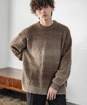 新色追加 オーバーサイズ ウール混ブークレー段染めグラデーションボーダー柄クルーニットセーター	13104