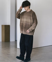 新色追加 オーバーサイズ ウール混ブークレー段染めグラデーションボーダー柄クルーニットセーター	13104