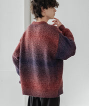 新色追加 オーバーサイズ ウール混ブークレー段染めグラデーションボーダー柄クルーニットセーター	13104