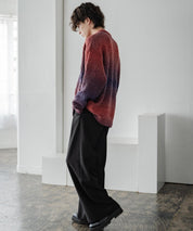 新色追加 オーバーサイズ ウール混ブークレー段染めグラデーションボーダー柄クルーニットセーター	13104