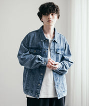 ケミカル加工オーバーサイズデニムジャケット/Gジャン
