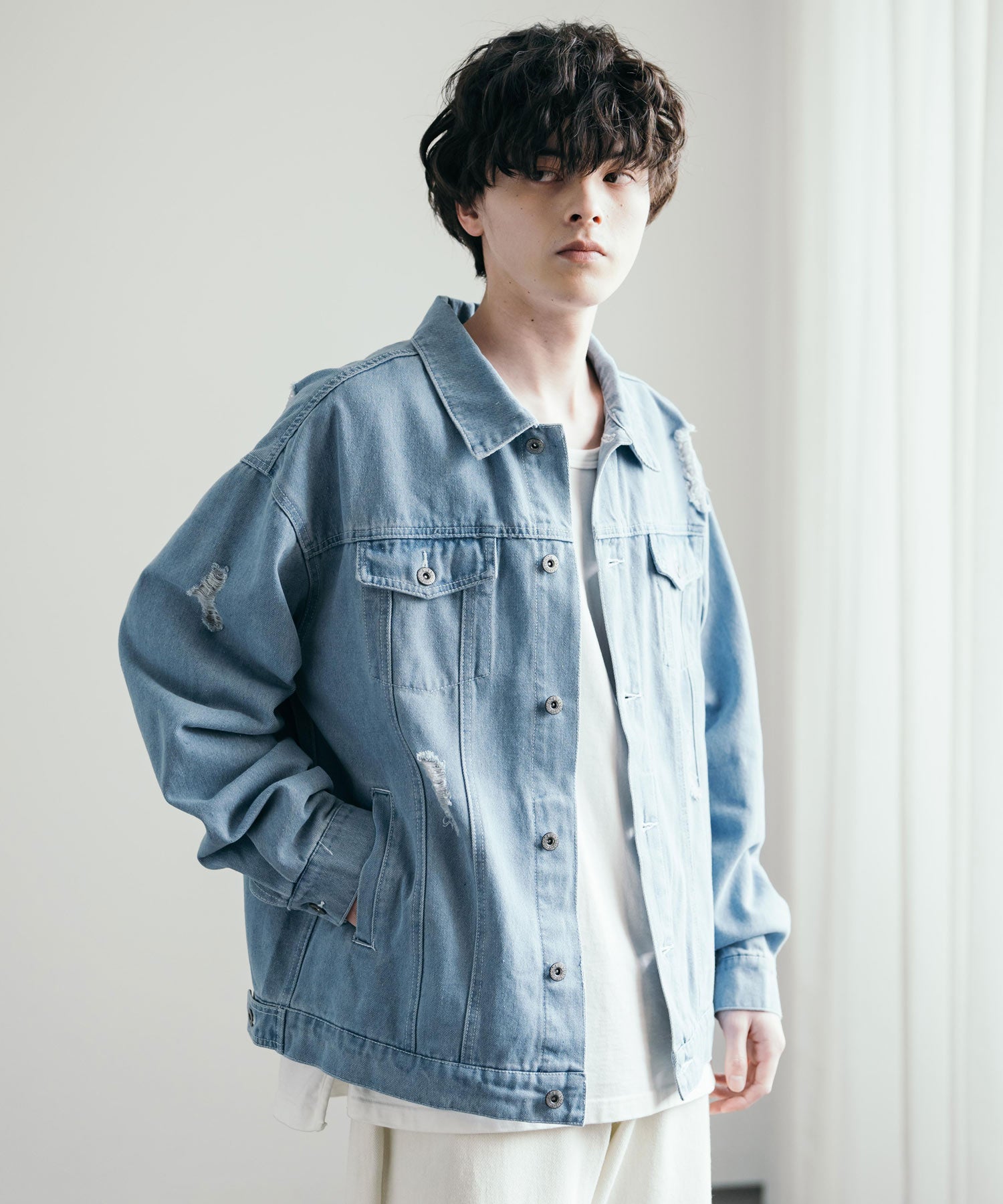 オーバーサイズダメージ加工デニムジャケット/Gジャン