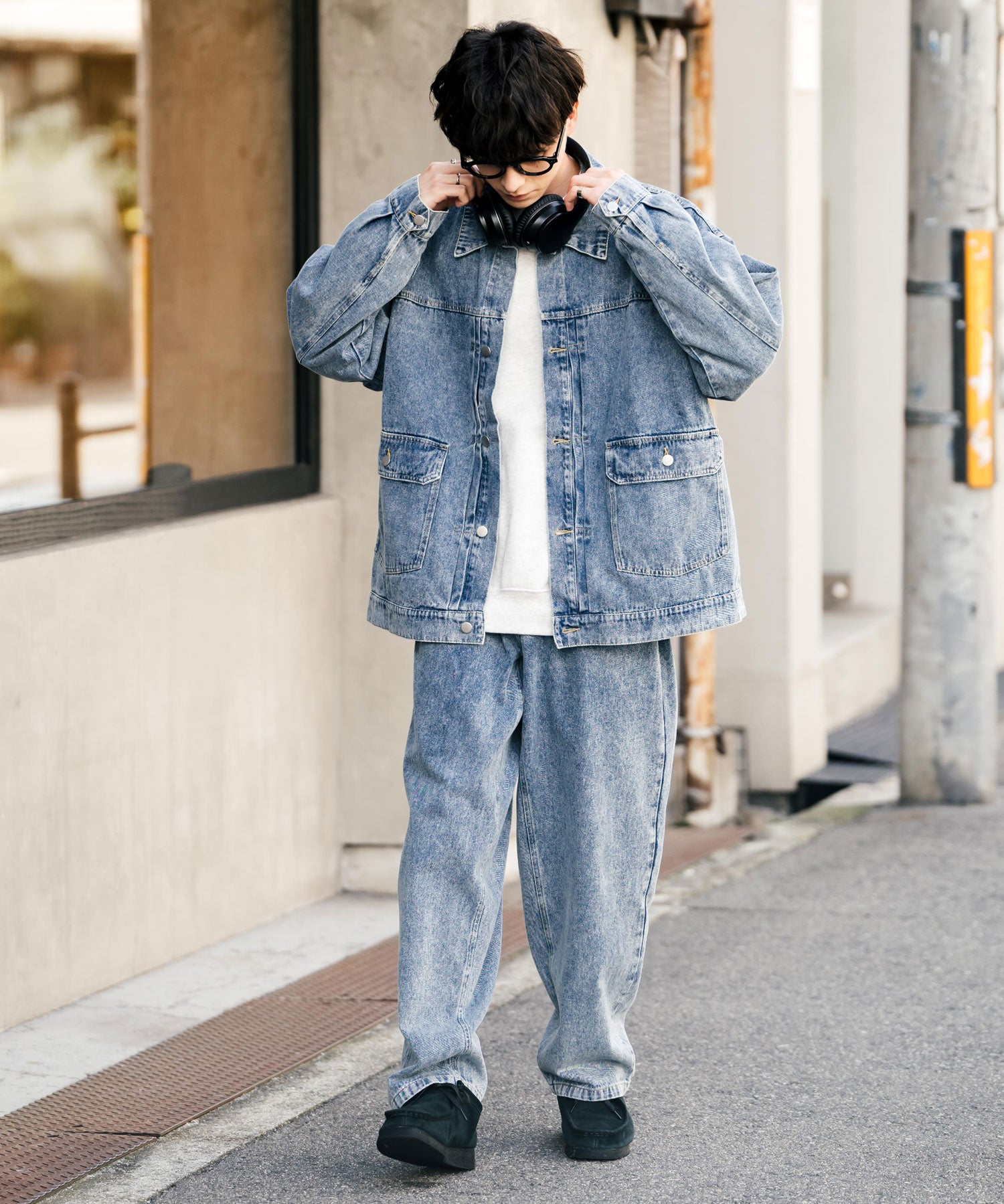 【セットアップ】オーバーサイズデニムジャケット＋ワイドパンツ