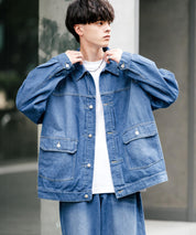 【セットアップ】オーバーサイズデニムジャケット＋ワイドパンツ