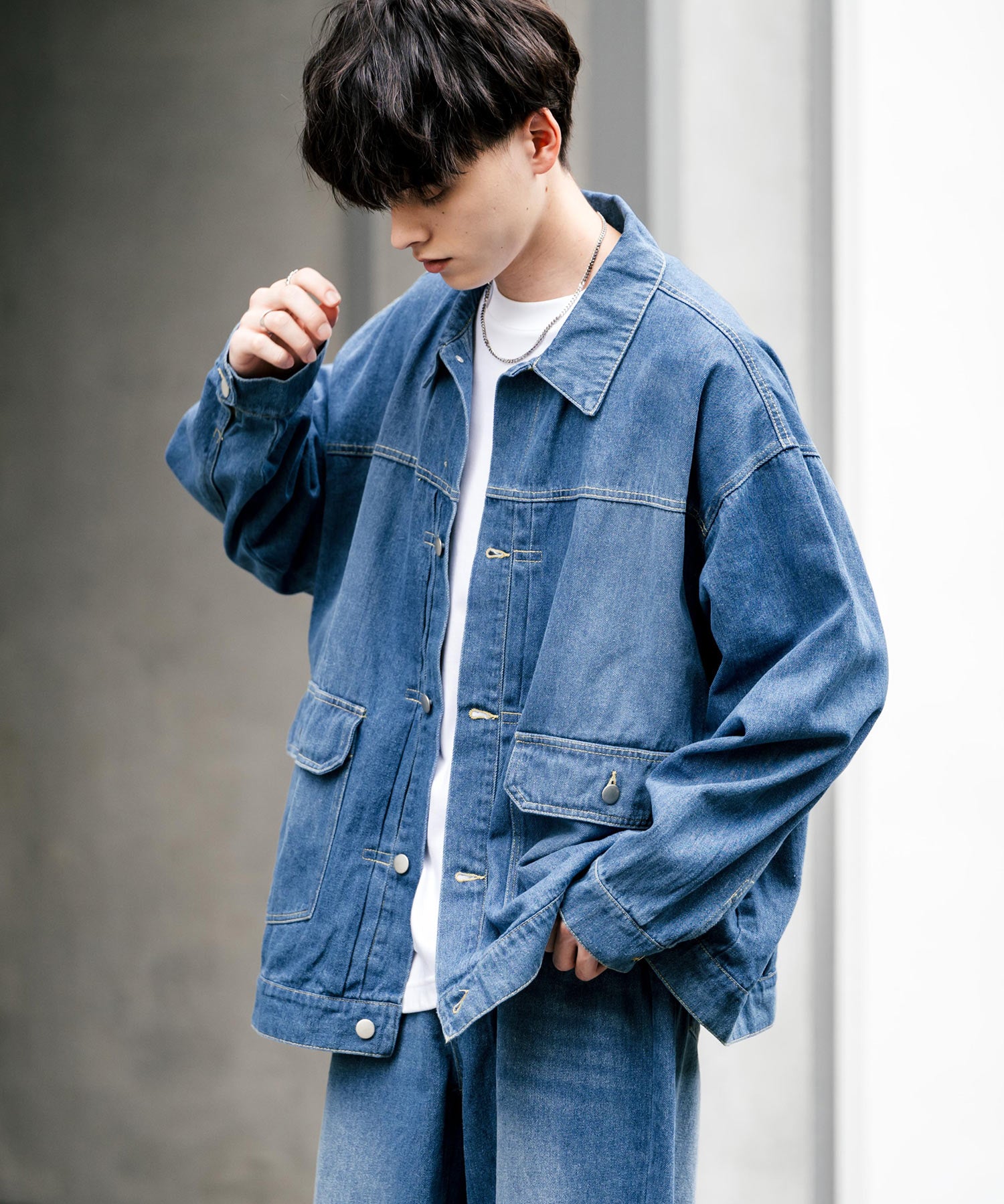 【セットアップ】オーバーサイズデニムジャケット＋ワイドパンツ
