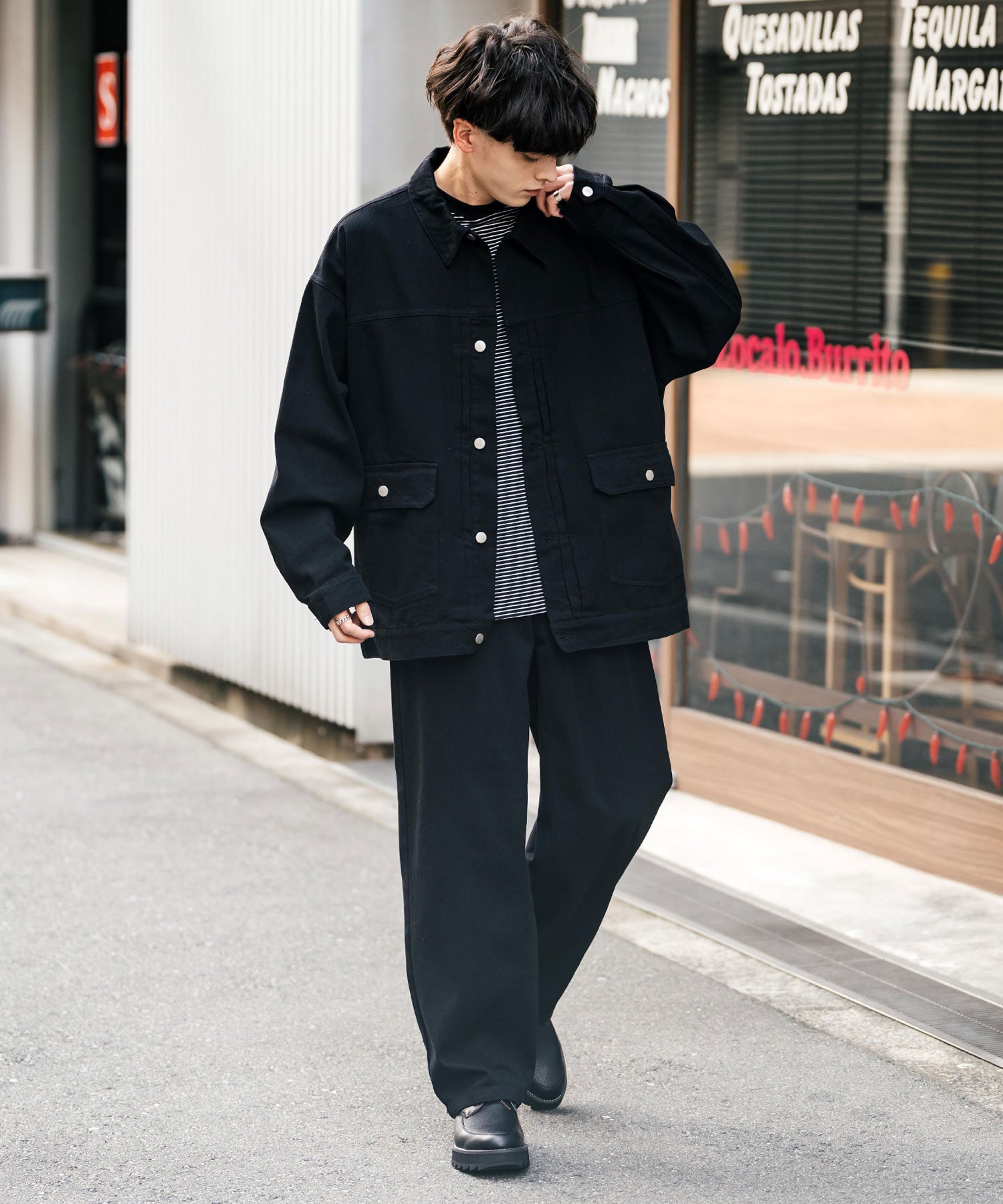 ワイパー　カイハラデニム　ワークジャケット、パンツ　セットアップ　XL ブラック セットアップ デニムジャケット ワイドパンツ[品番：OE000008173