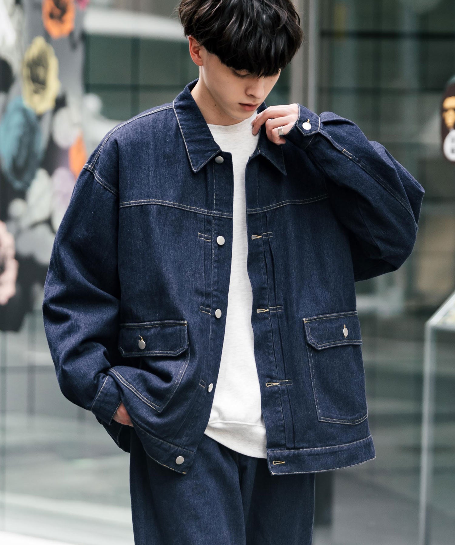 【セットアップ】オーバーサイズデニムジャケット＋ワイドパンツ