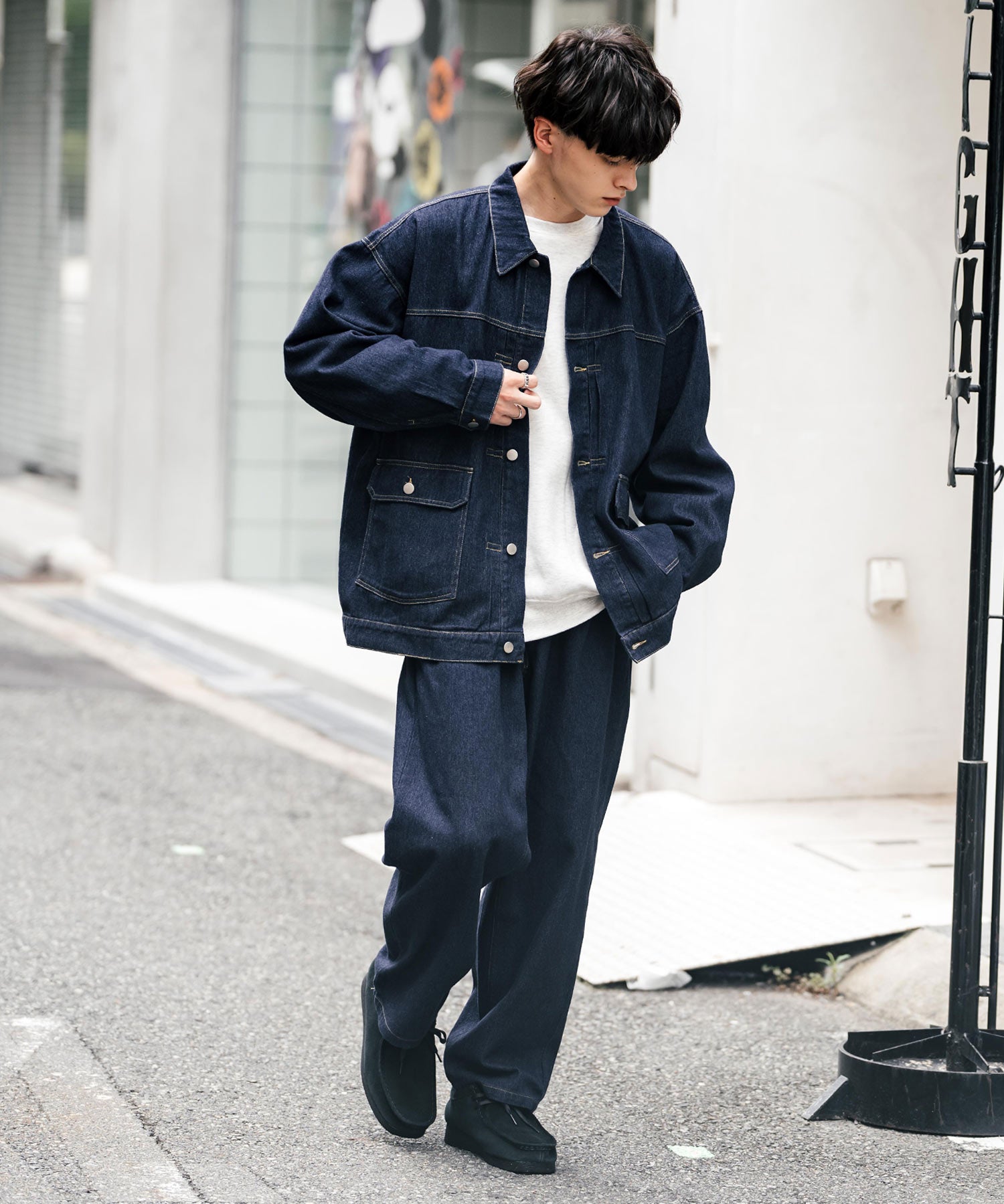 【セットアップ】オーバーサイズデニムジャケット＋ワイドパンツ