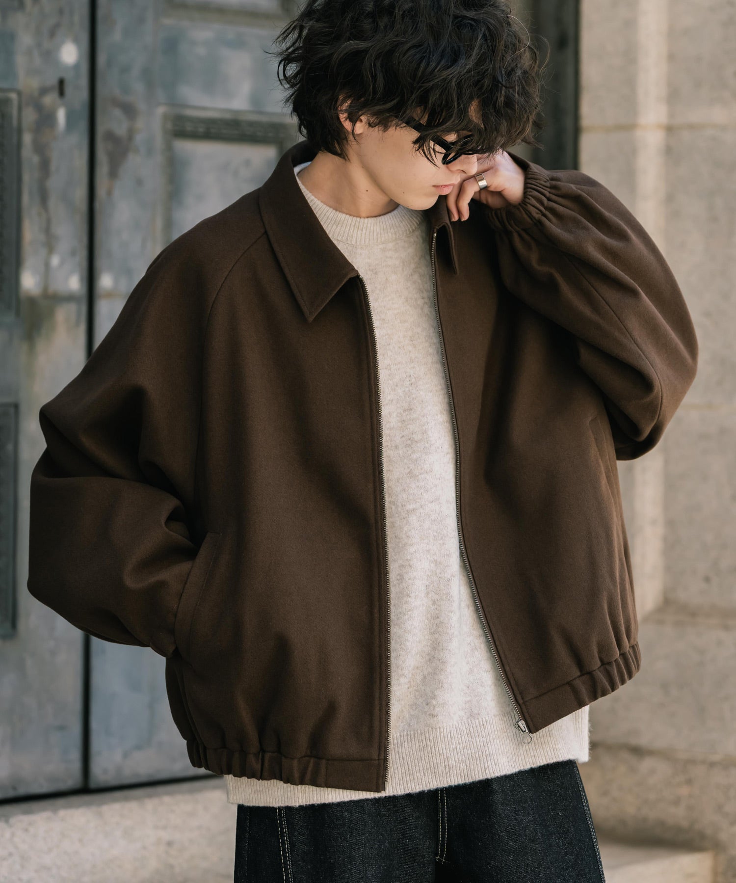 新色追加 オーバーサイズテックメルトンドルマンスリーブショートブルゾン 13764