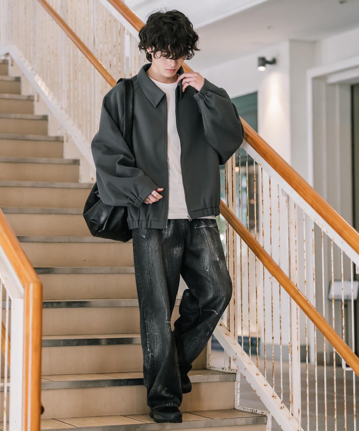 新色追加 オーバーサイズテックメルトンドルマンスリーブショートブルゾン 13764