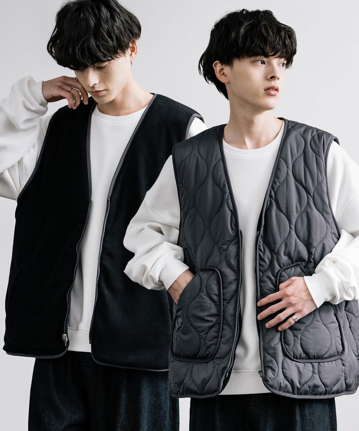 ひょうたんキルト×フリース 2WAYリバーシブル中綿入り前開きベスト