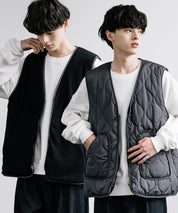 ひょうたんキルト×フリース 2WAYリバーシブル中綿入り前開きベスト