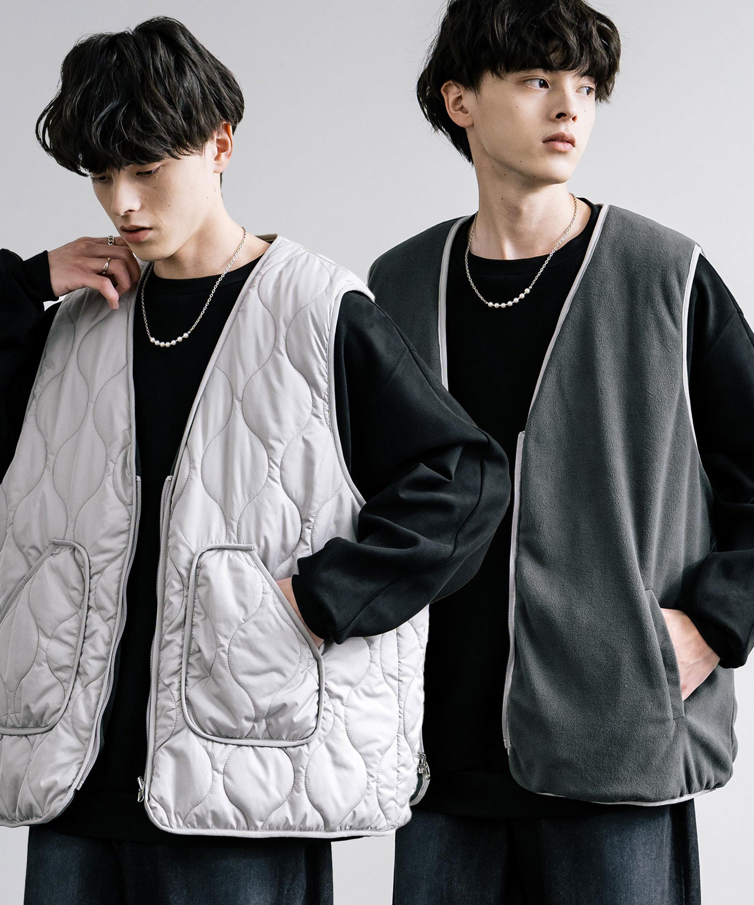 ひょうたんキルト×フリース 2WAYリバーシブル中綿入り前開きベスト