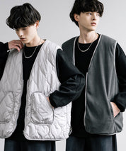 ひょうたんキルト×フリース 2WAYリバーシブル中綿入り前開きベスト