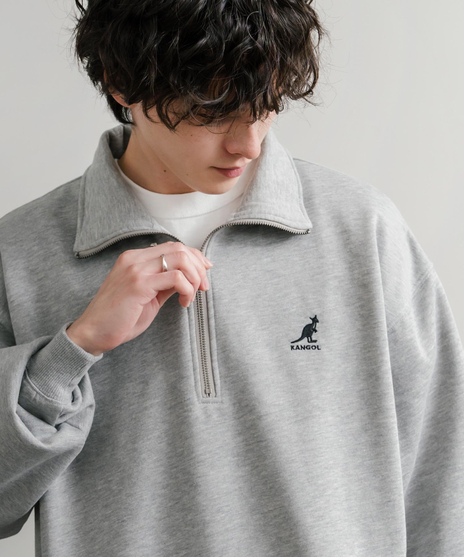 新色追加 KANGOL カンゴール 別注コラボ 裏起毛ロゴ刺繍ハーフジップ 13840