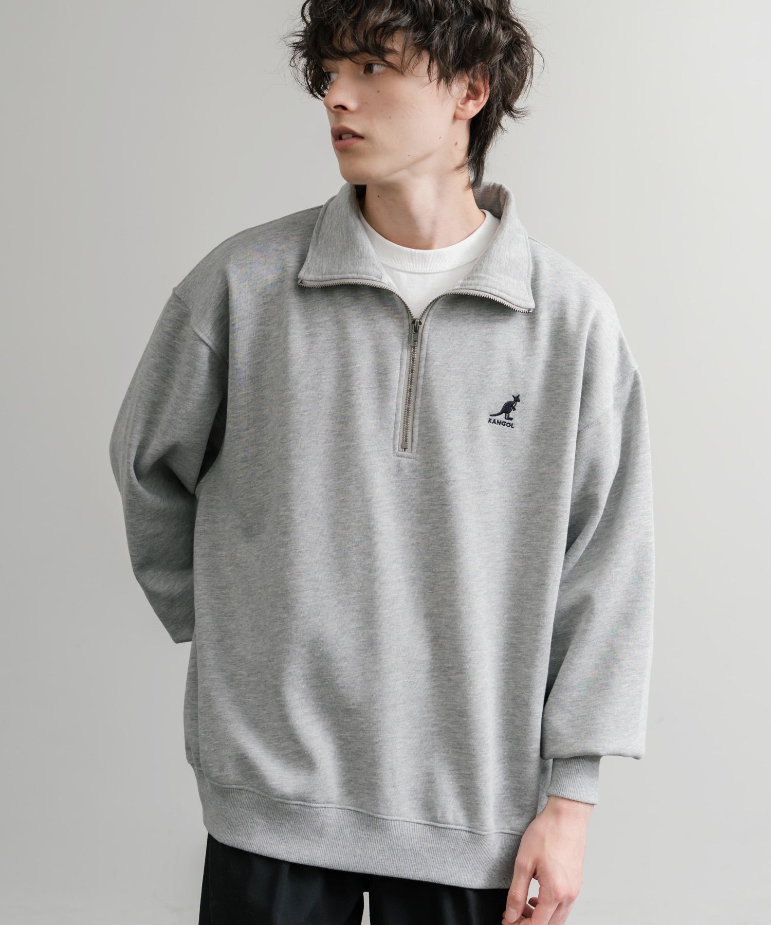 新色追加 KANGOL カンゴール 別注コラボ 裏起毛ロゴ刺繍ハーフジップ 13840