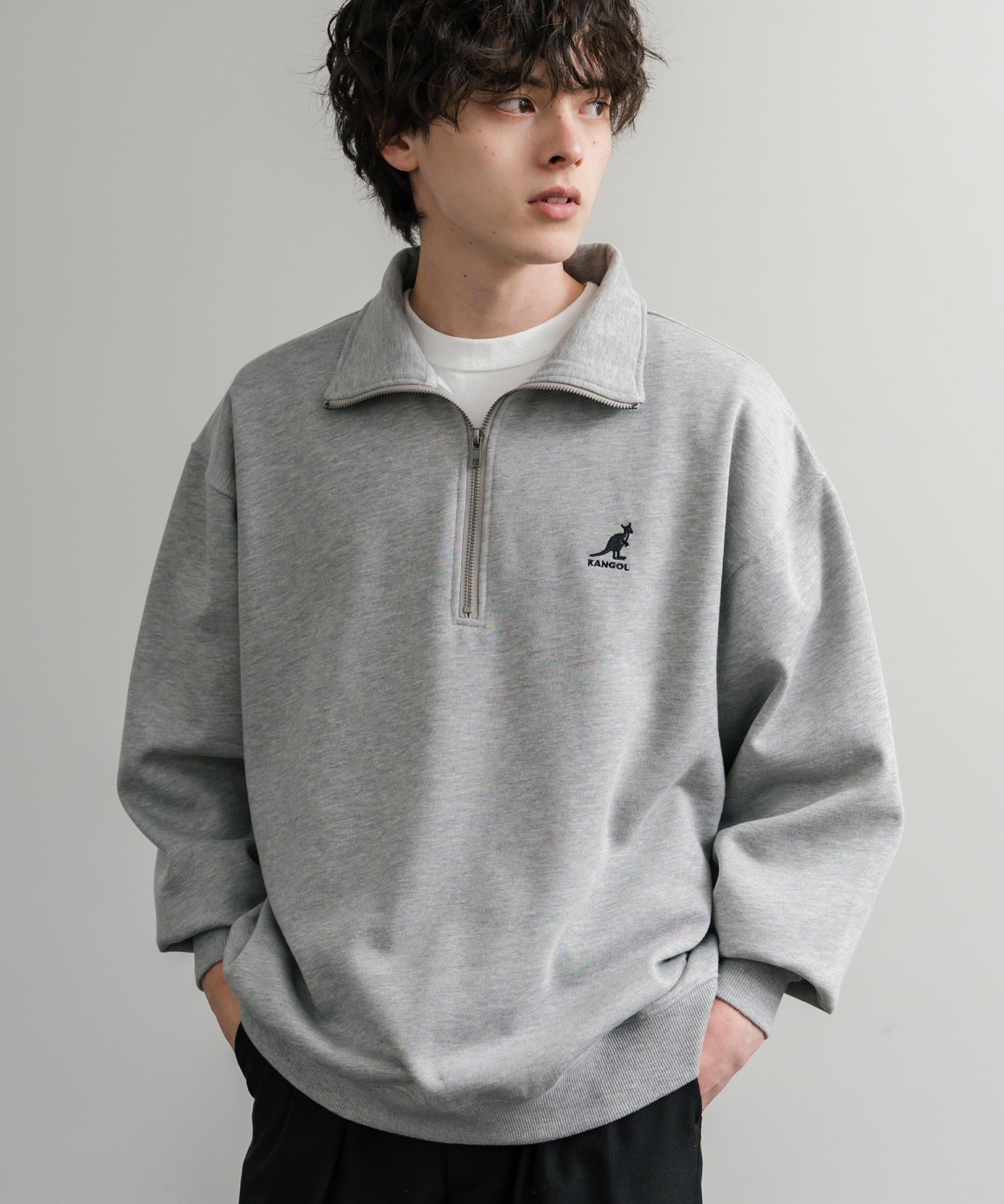新色追加 KANGOL カンゴール 別注コラボ 裏起毛ロゴ刺繍ハーフジップ 13840