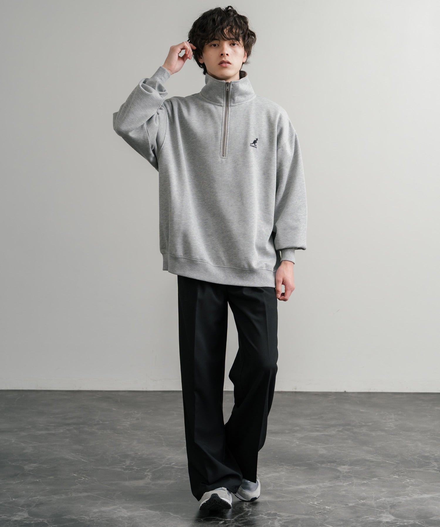 新色追加 KANGOL カンゴール 別注コラボ 裏起毛ロゴ刺繍ハーフジップ 13840