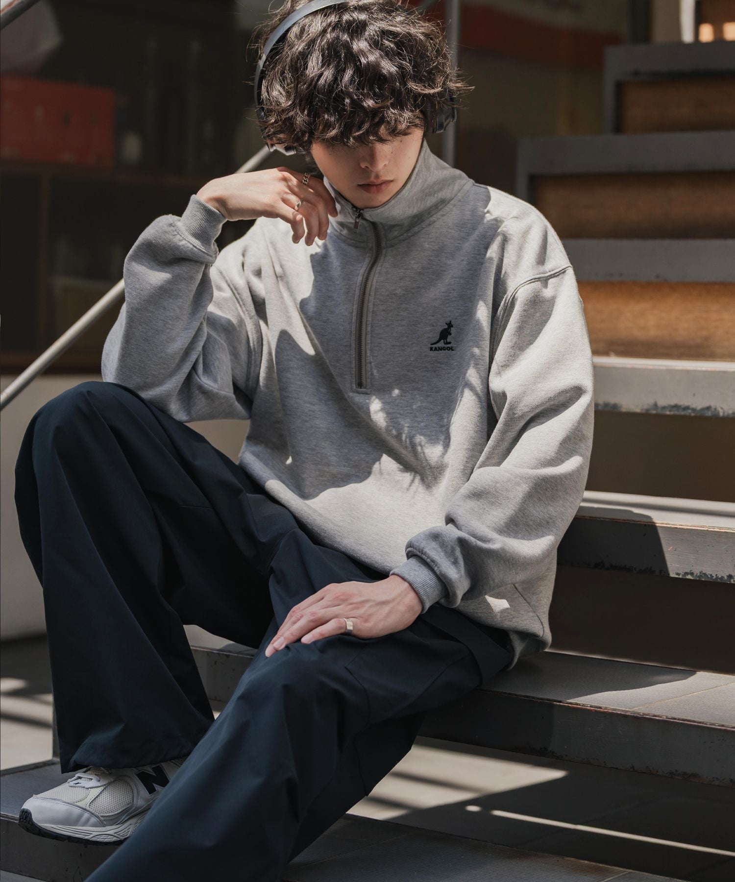 新色追加 KANGOL カンゴール 別注コラボオーバーサイズ裏起毛ロゴ刺繍ハーフジップハイネックスウェットトレーナー 13840 【セットアップ可能】