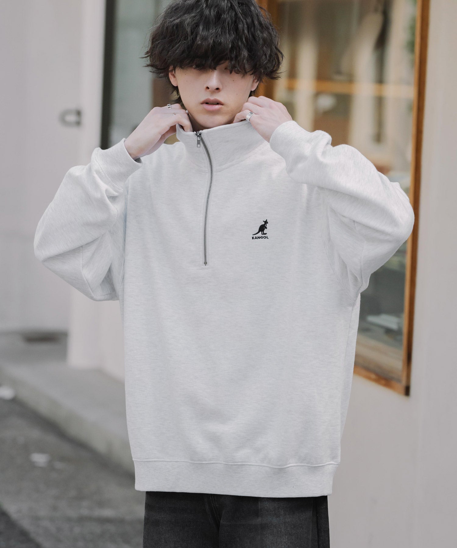 新色追加 KANGOL カンゴール 別注コラボオーバーサイズ裏起毛ロゴ刺繍ハーフジップハイネックスウェットトレーナー 13840 【セットアップ可能】