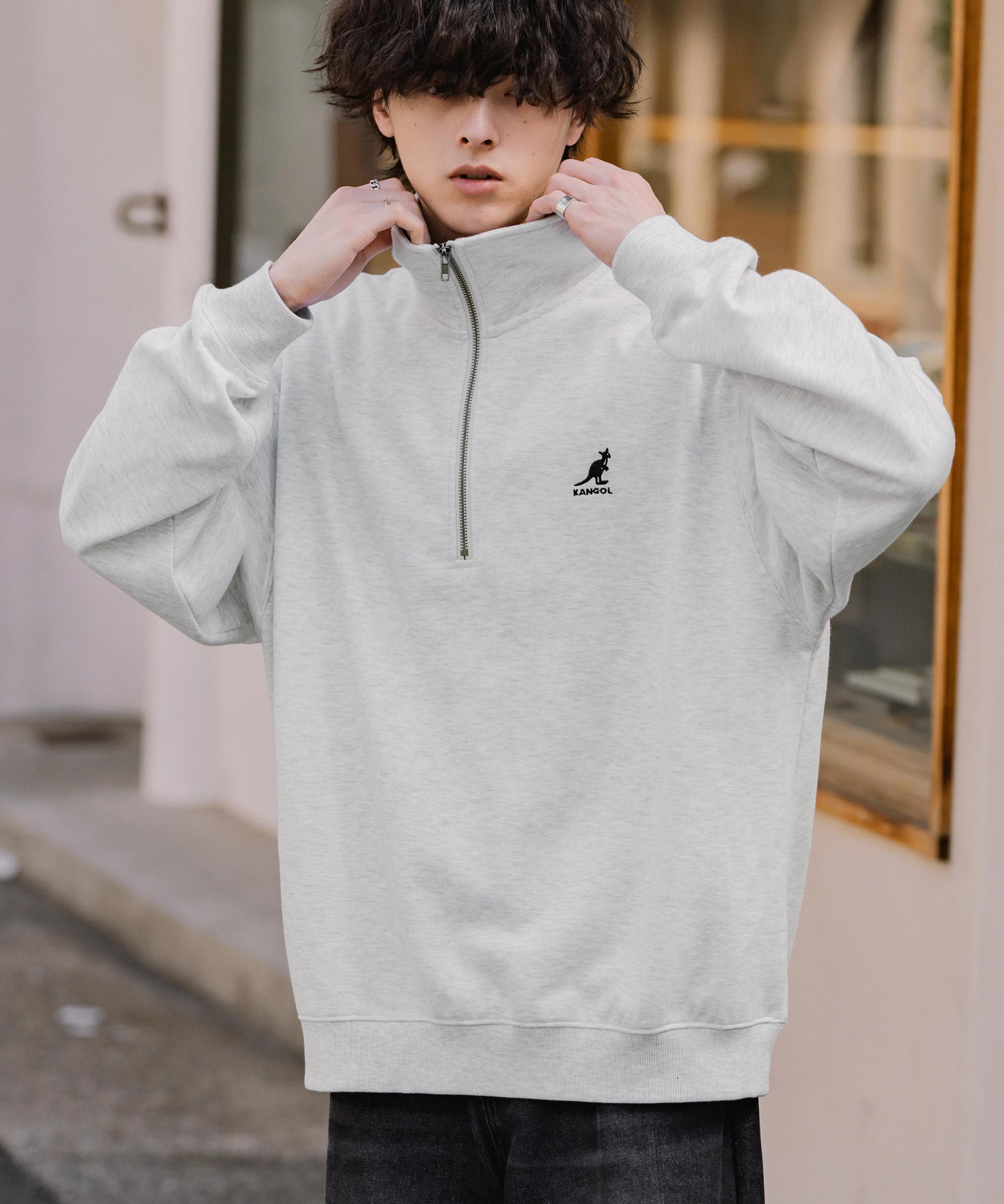 新色追加 KANGOL カンゴール 別注コラボオーバーサイズ裏起毛ロゴ刺繍ハーフジップハイネックスウェットトレーナー 13840 【セットアップ可能】
