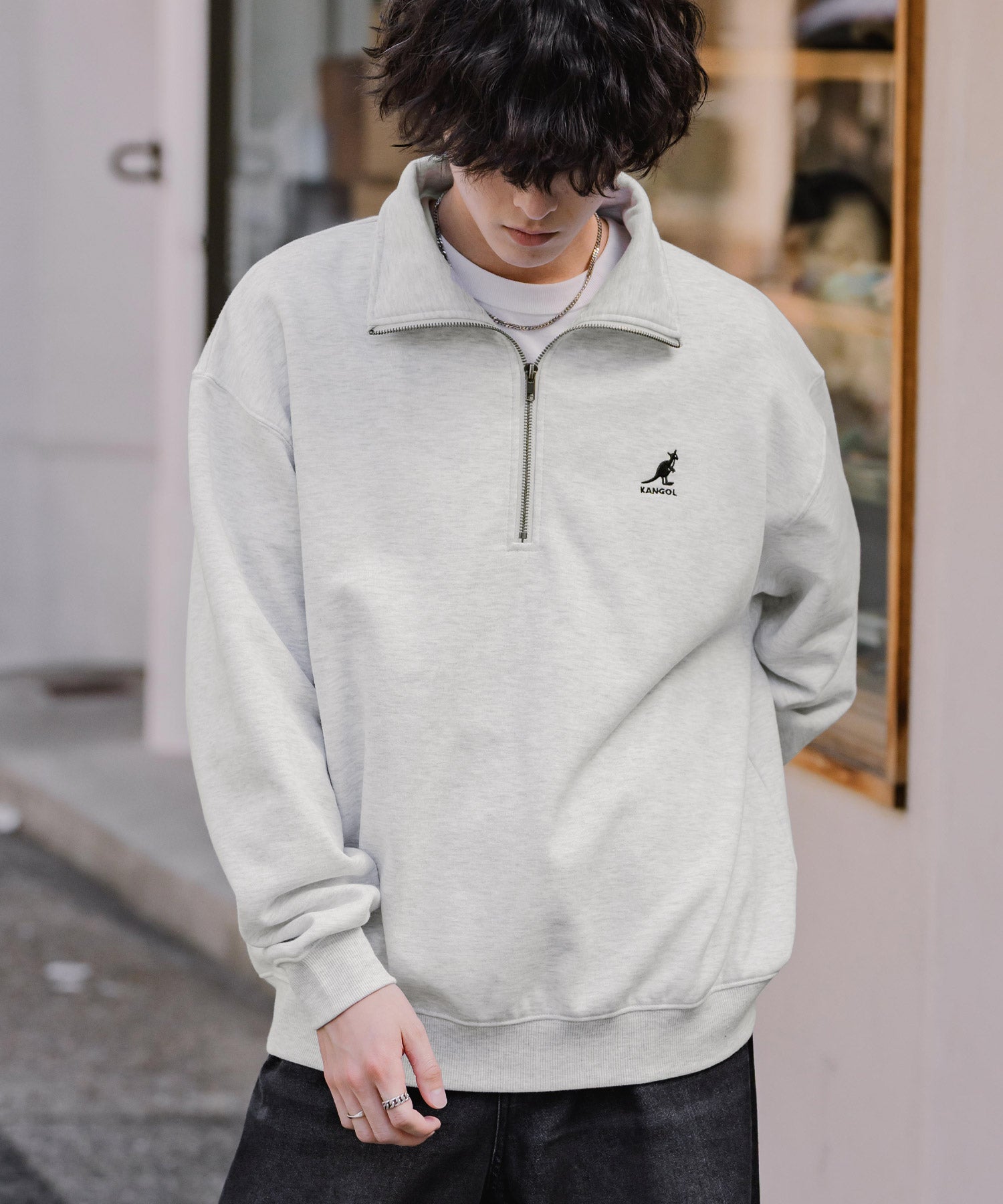 新色追加 KANGOL カンゴール 別注コラボオーバーサイズ裏起毛ロゴ刺繍ハーフジップハイネックスウェットトレーナー 13840 【セットアップ可能】