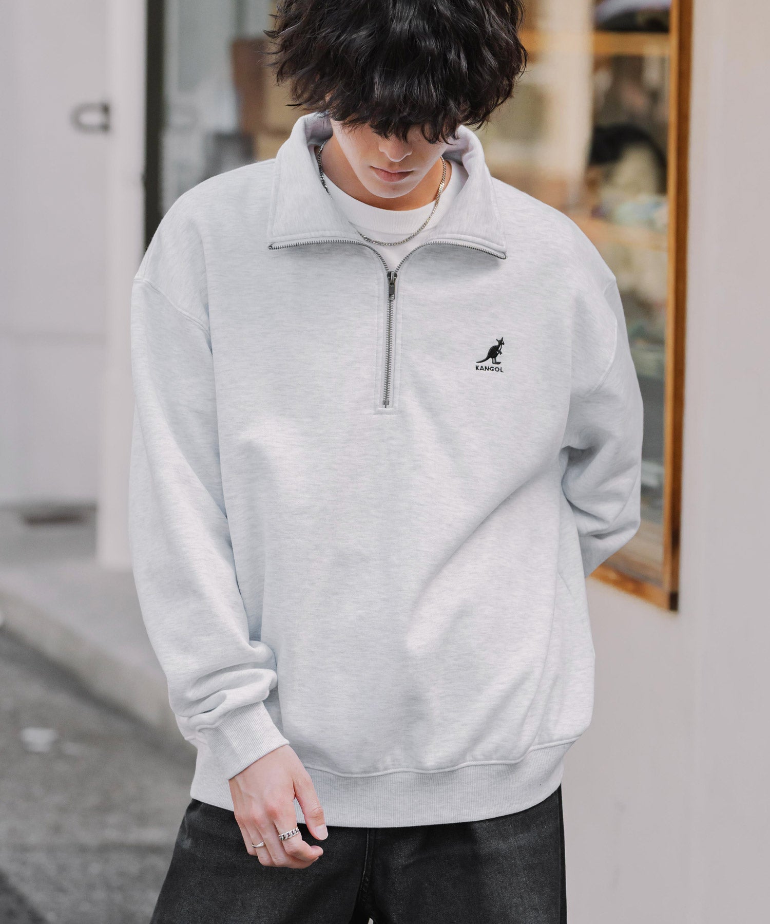 新色追加 KANGOL カンゴール 別注コラボオーバーサイズ裏起毛ロゴ刺繍ハーフジップハイネックスウェットトレーナー 13840 【セットアップ可能】