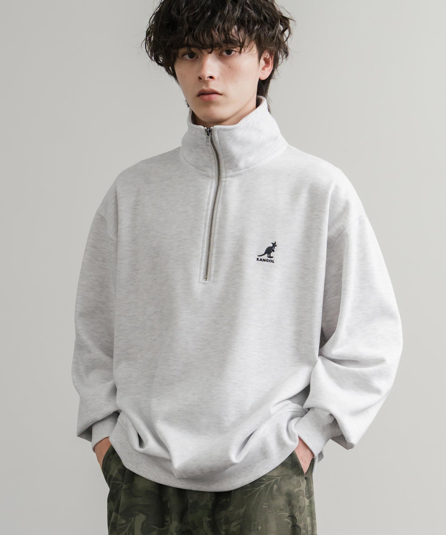 新色追加 KANGOL カンゴール 別注コラボ 裏起毛ロゴ刺繍ハーフジップ 13840