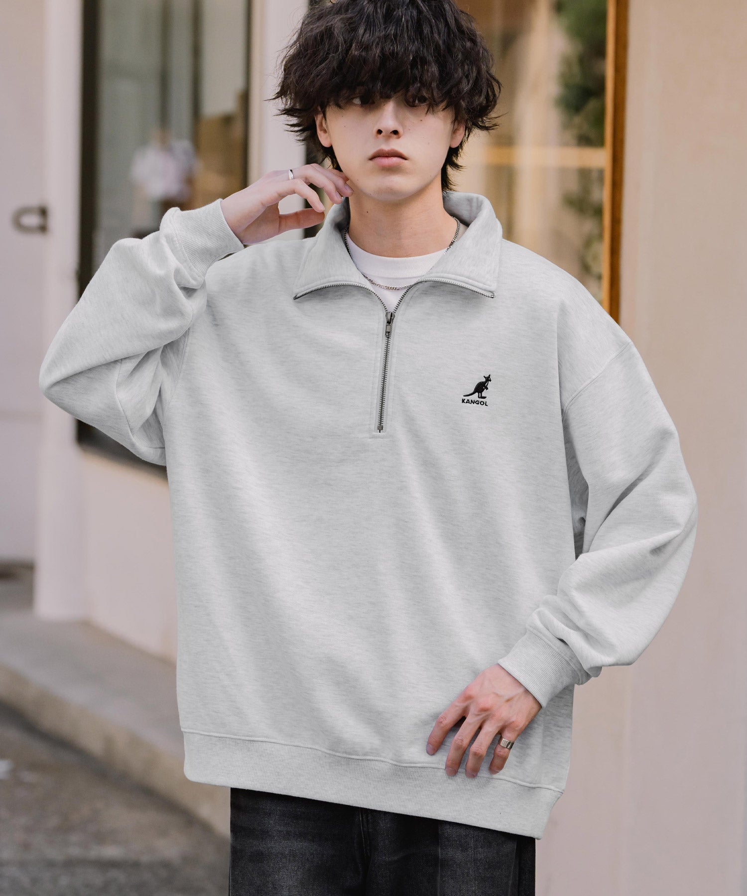 新色追加 KANGOL カンゴール 別注コラボオーバーサイズ裏起毛ロゴ刺繍ハーフジップハイネックスウェットトレーナー 13840 【セットアップ可能】