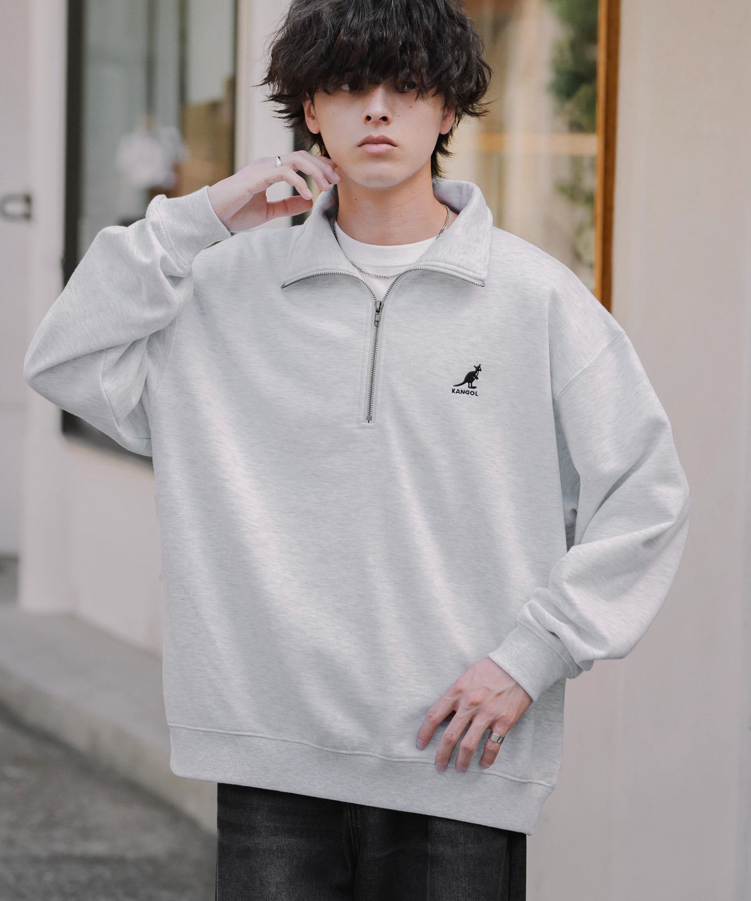 新色追加 KANGOL カンゴール 別注コラボオーバーサイズ裏起毛ロゴ刺繍ハーフジップハイネックスウェットトレーナー 13840 【セットアップ可能】