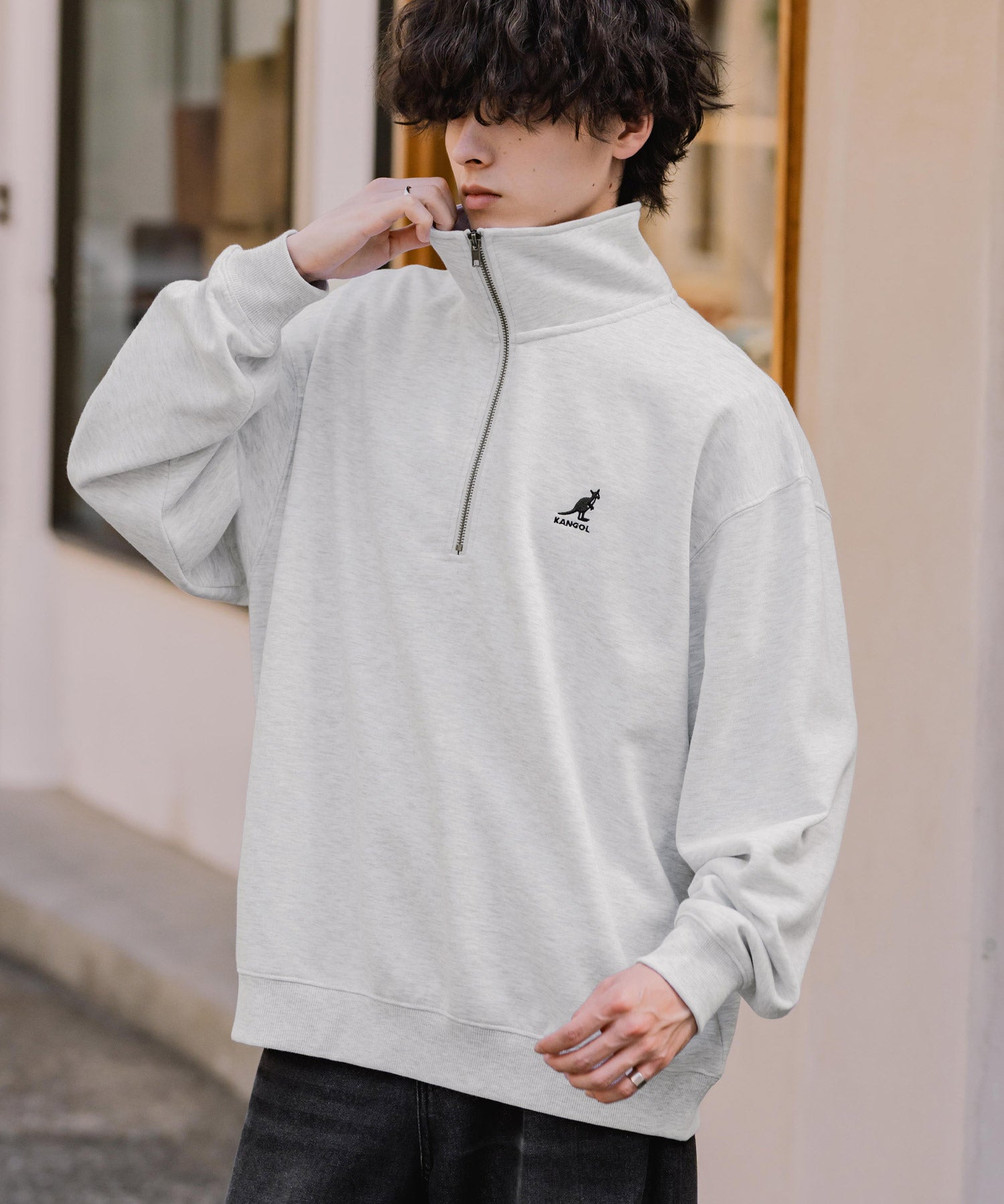 新色追加 KANGOL カンゴール 別注コラボオーバーサイズ裏起毛ロゴ刺繍ハーフジップハイネックスウェットトレーナー 13840 【セットアップ可能】