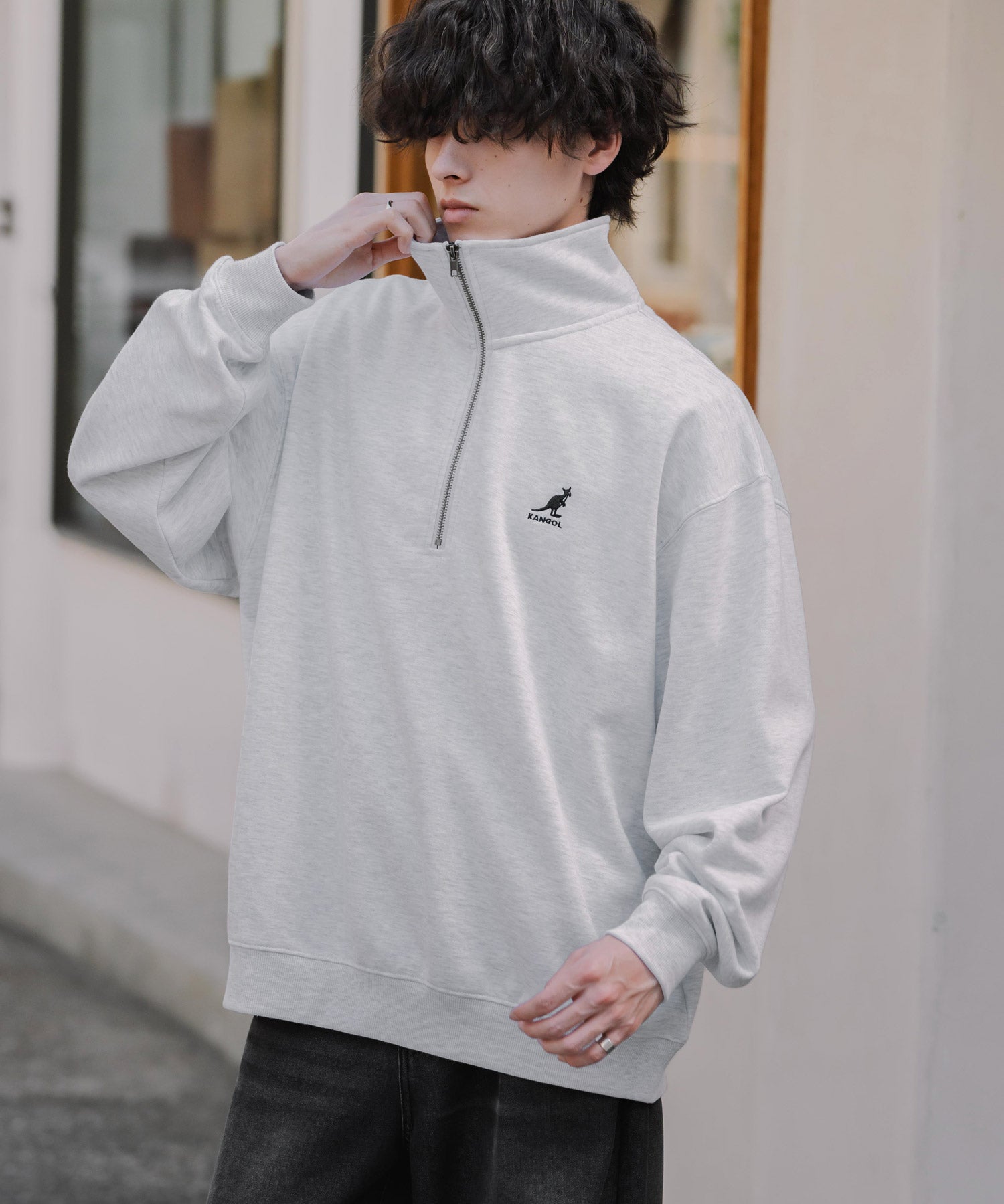 新色追加 KANGOL カンゴール 別注コラボオーバーサイズ裏起毛ロゴ刺繍ハーフジップハイネックスウェットトレーナー 13840 【セットアップ可能】
