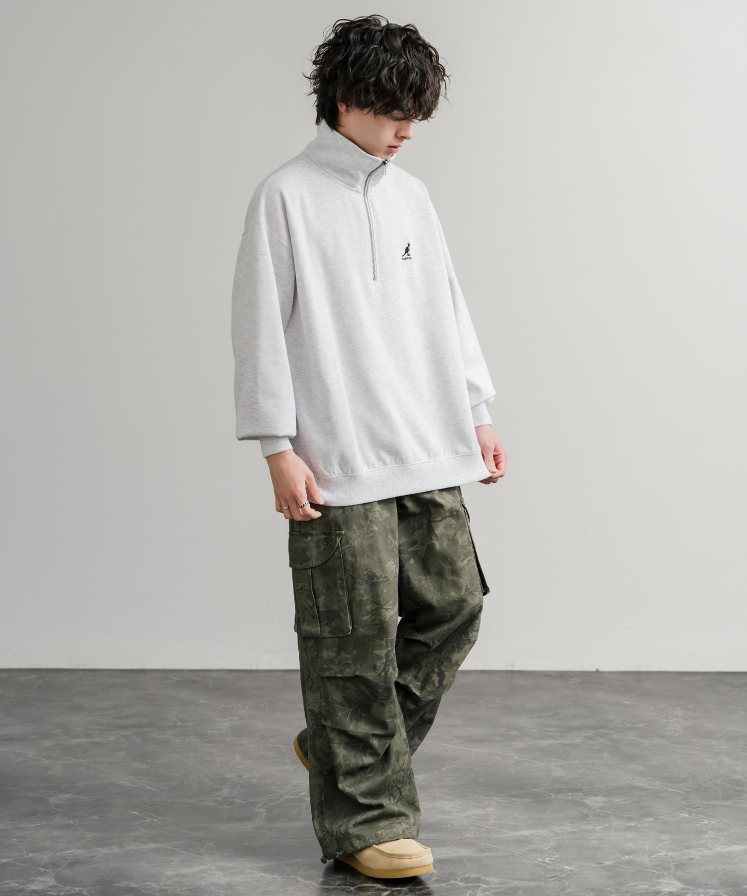 新色追加 KANGOL カンゴール 別注コラボ 裏起毛ロゴ刺繍ハーフジップ