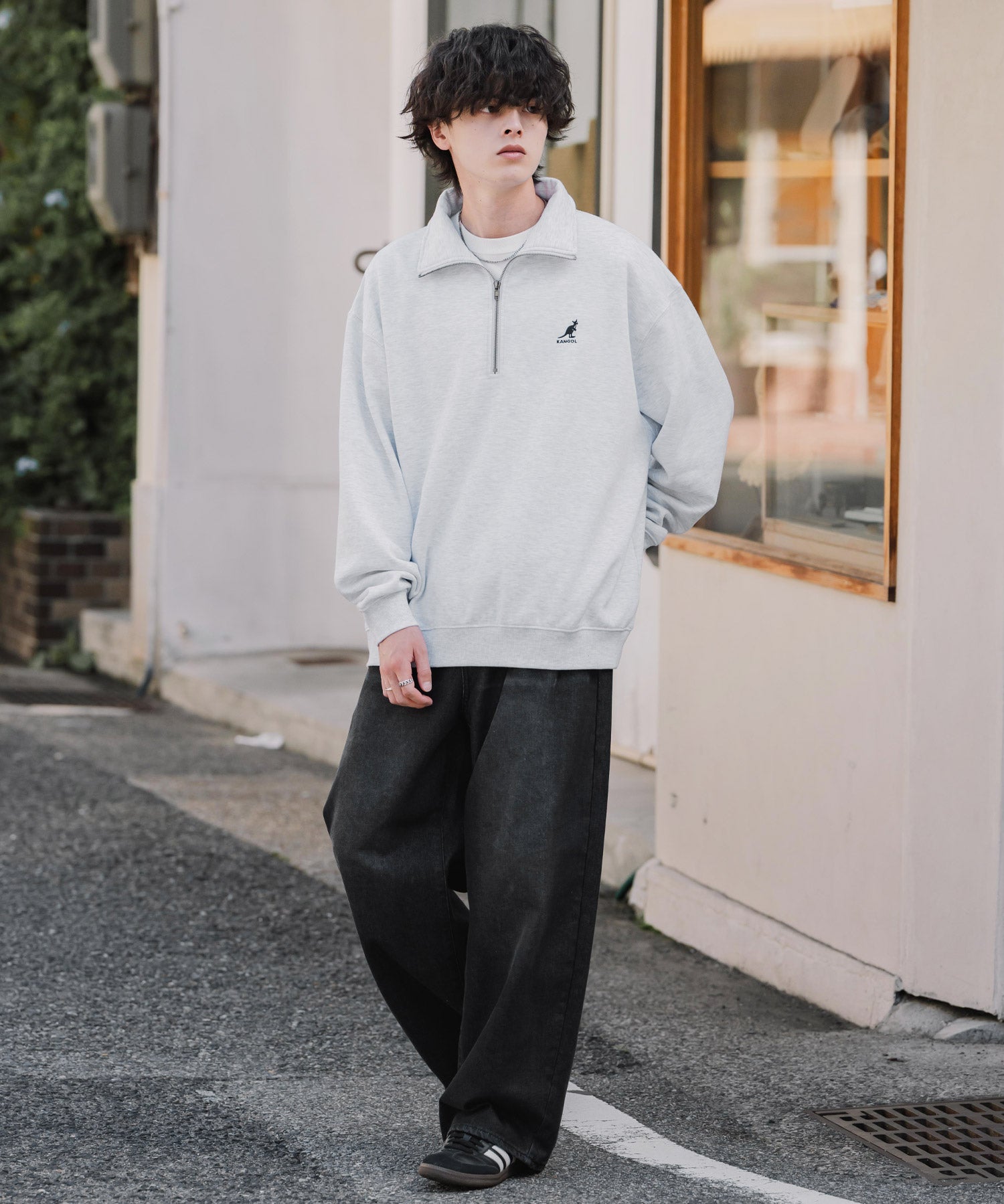 新色追加 KANGOL カンゴール 別注コラボオーバーサイズ裏起毛ロゴ刺繍ハーフジップハイネックスウェットトレーナー 13840 【セットアップ可能】