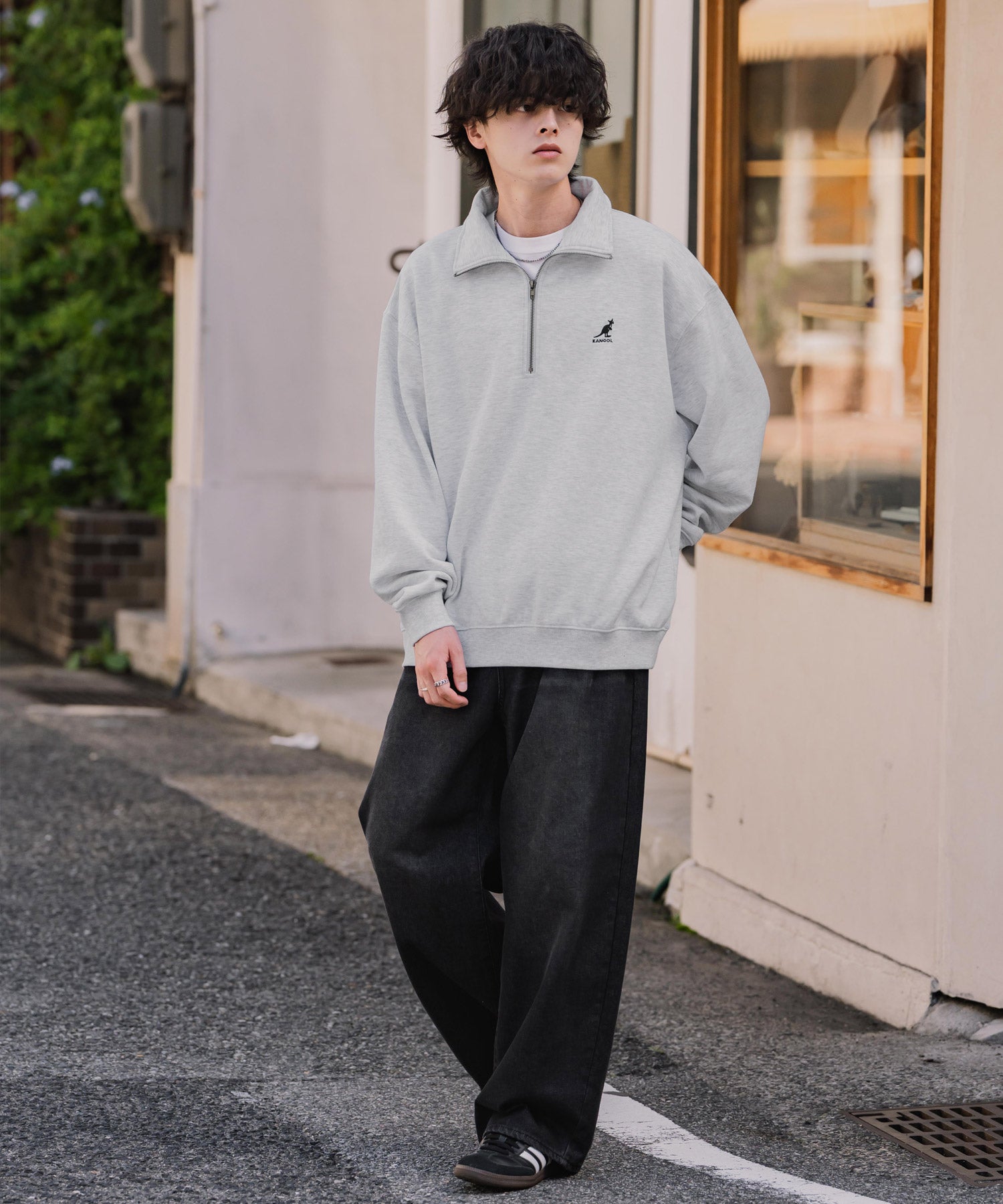 新色追加 KANGOL カンゴール 別注コラボオーバーサイズ裏起毛ロゴ刺繍ハーフジップハイネックスウェットトレーナー 13840 【セットアップ可能】