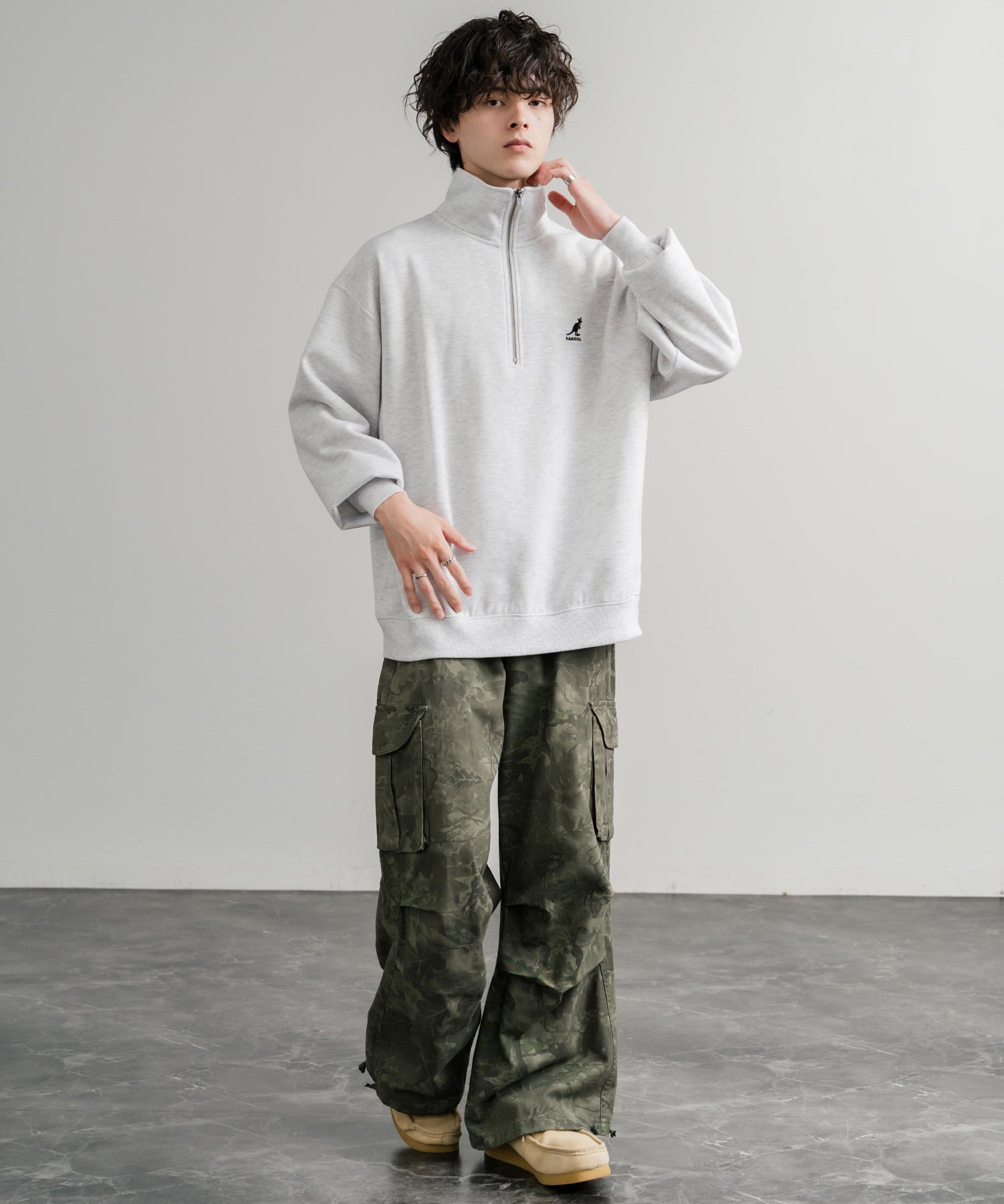 suchmos life easy カンフージャケット　刺繍ロゴ　長袖　XL 新色追加 KANGOL カンゴール 別注コラボ 裏起毛ロゴ刺繍ハーフジップ