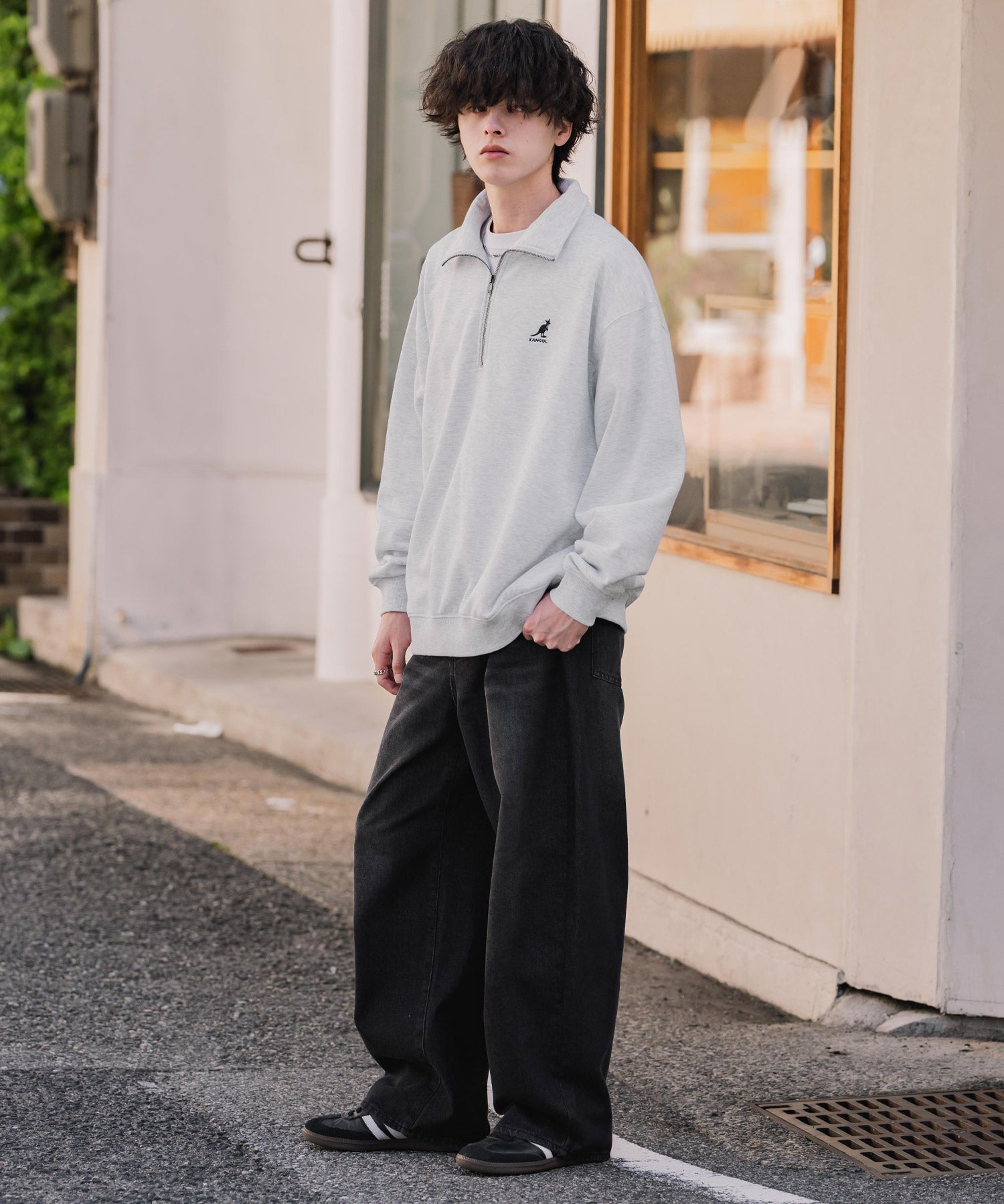 新色追加 KANGOL カンゴール 別注コラボオーバーサイズ裏起毛ロゴ刺繍ハーフジップハイネックスウェットトレーナー 13840 【セットアップ可能】