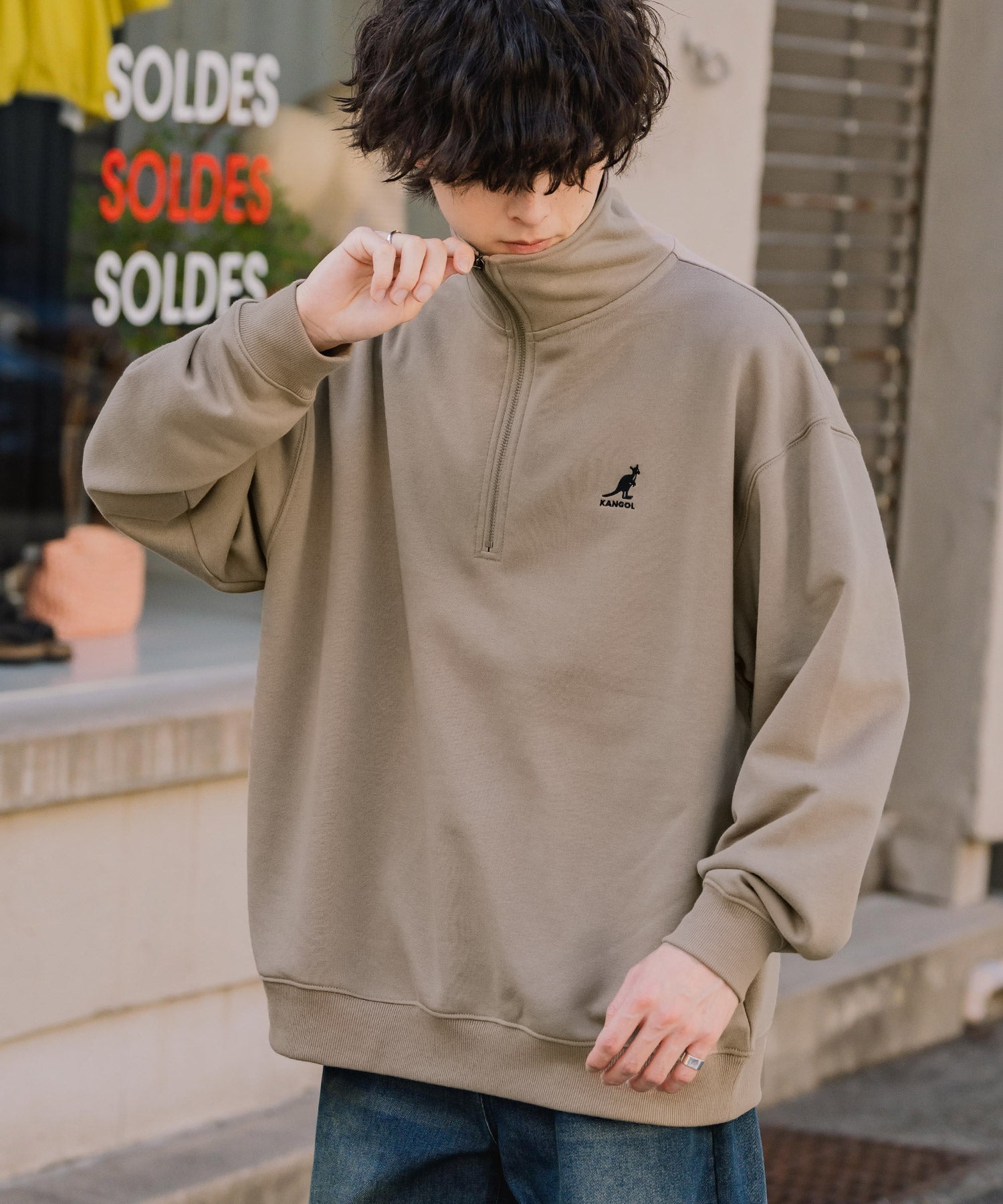 新色追加 KANGOL カンゴール 別注コラボオーバーサイズ裏起毛ロゴ刺繍ハーフジップハイネックスウェットトレーナー 13840 【セットアップ可能】