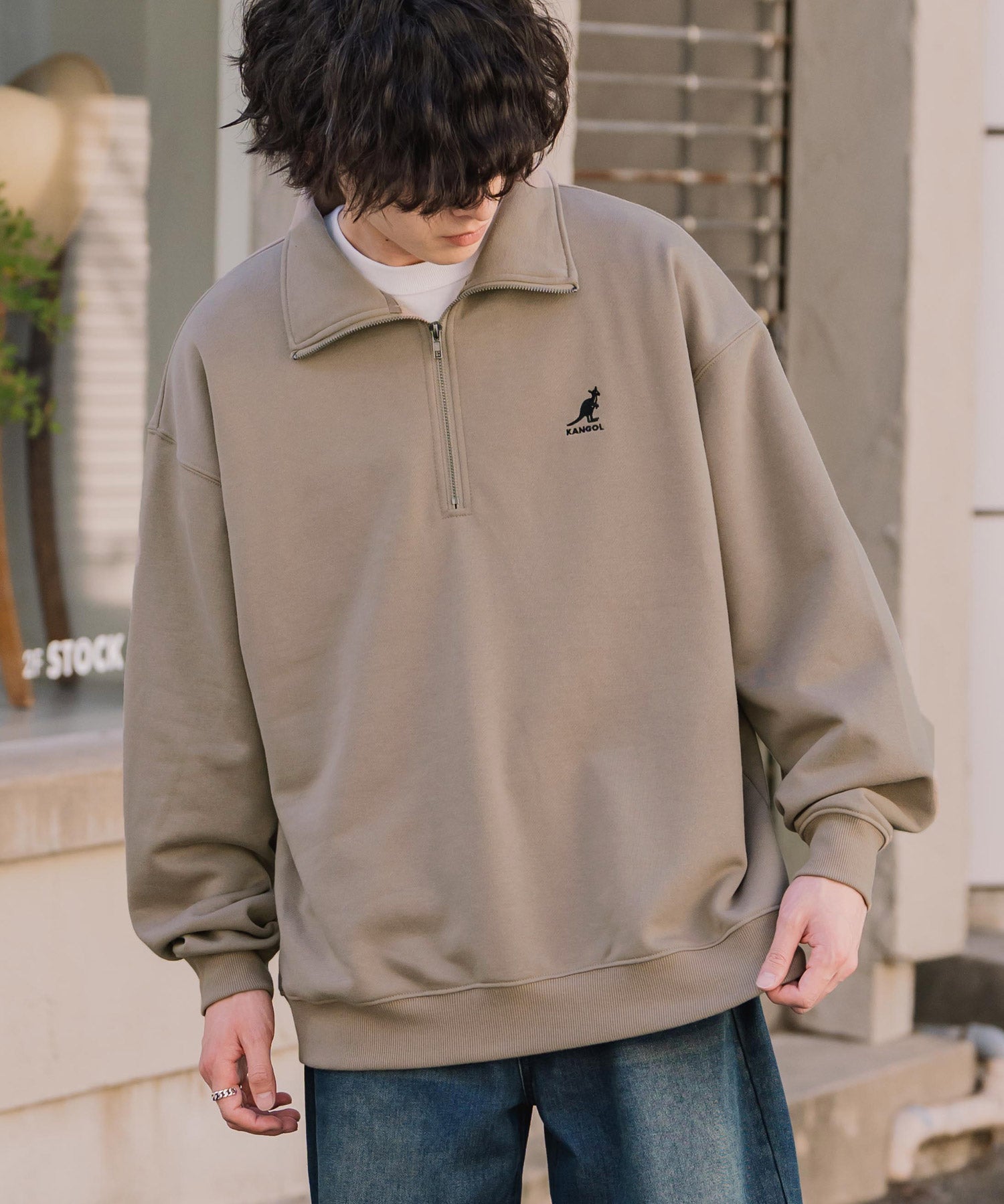 新色追加 KANGOL カンゴール 別注コラボオーバーサイズ裏起毛ロゴ刺繍ハーフジップハイネックスウェットトレーナー 13840 【セットアップ可能】