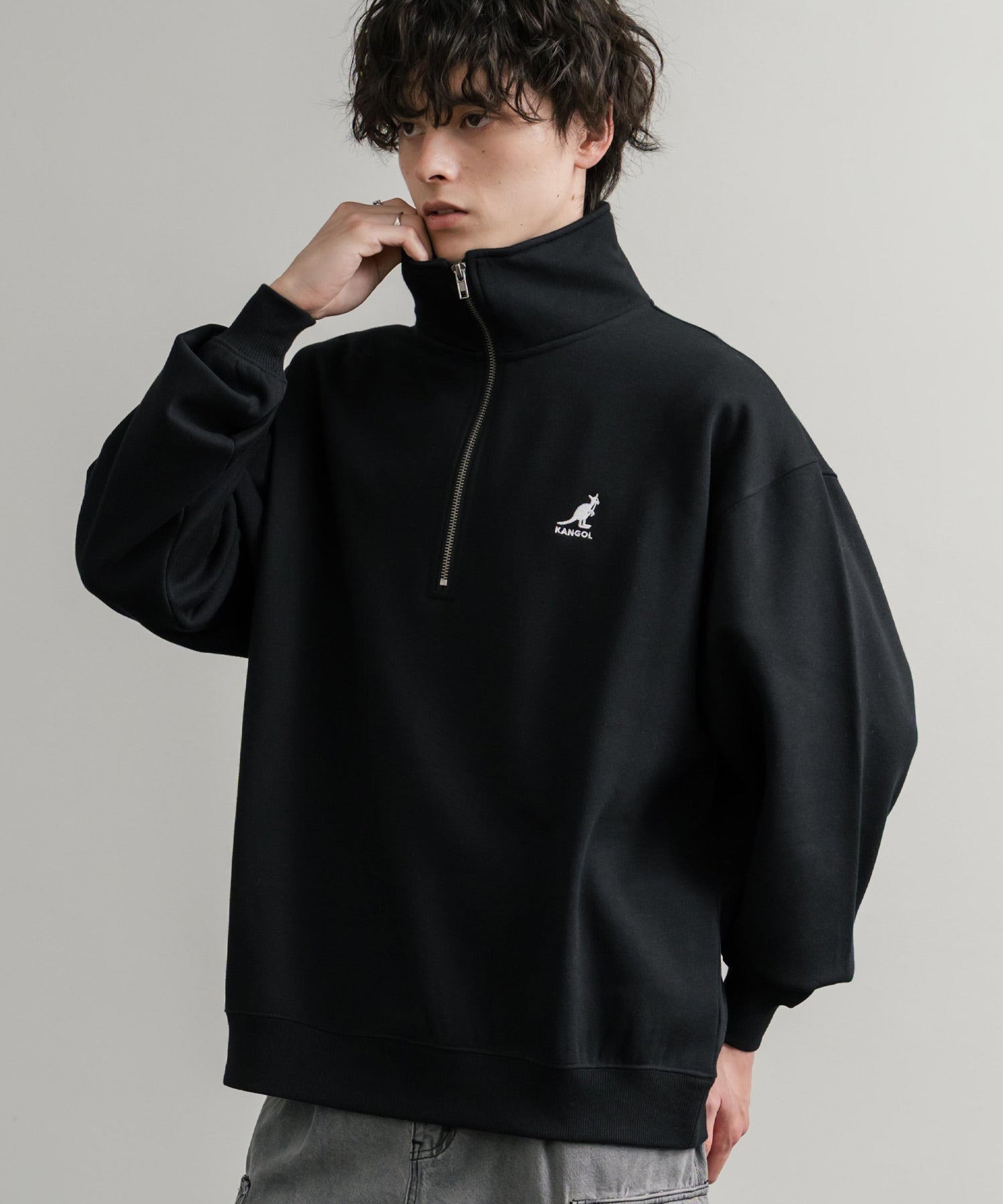 新色追加 KANGOL カンゴール 別注コラボ 裏起毛ロゴ刺繍ハーフジップ