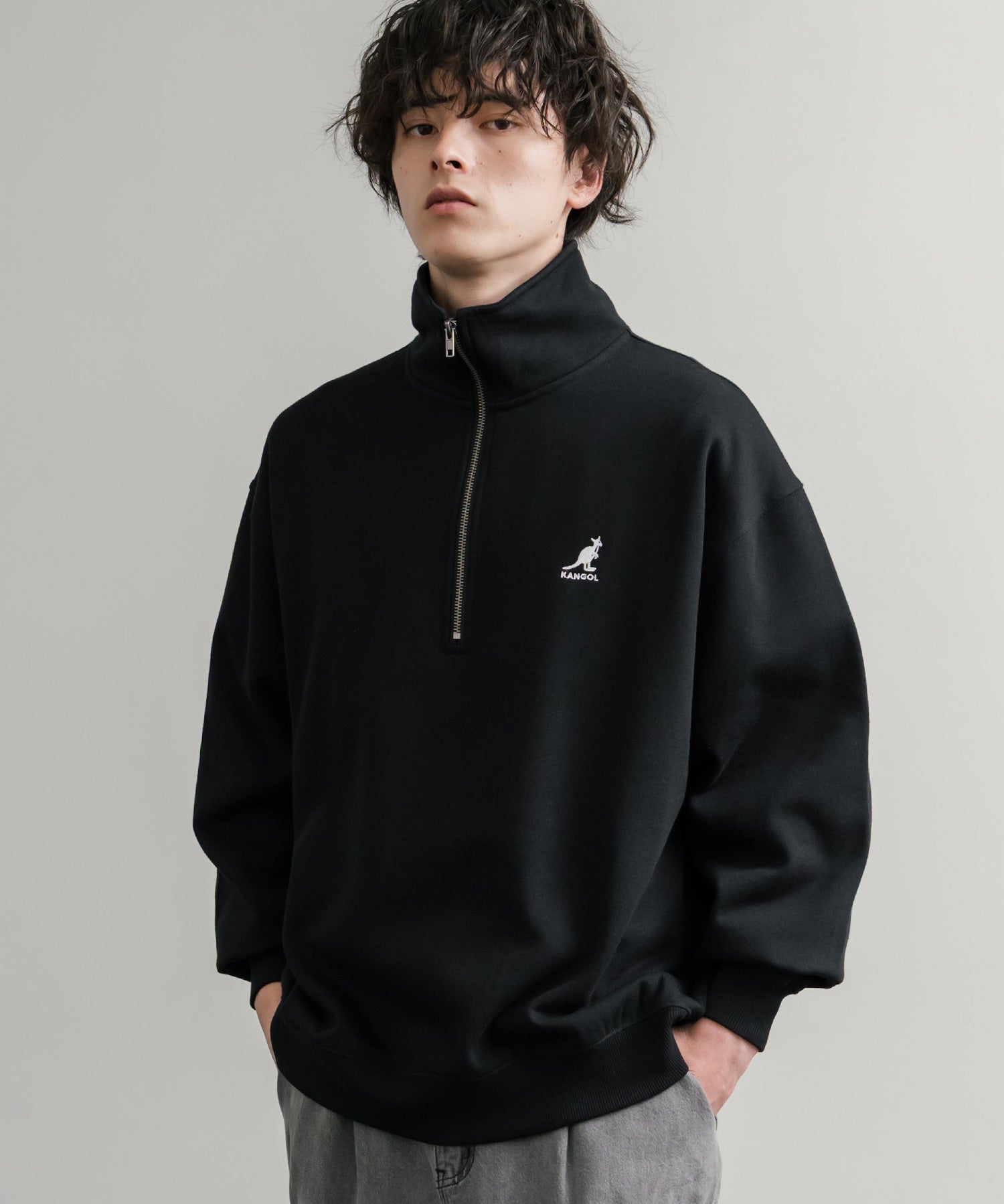 新色追加 KANGOL カンゴール 別注コラボ 裏起毛ロゴ刺繍ハーフジップ 13840