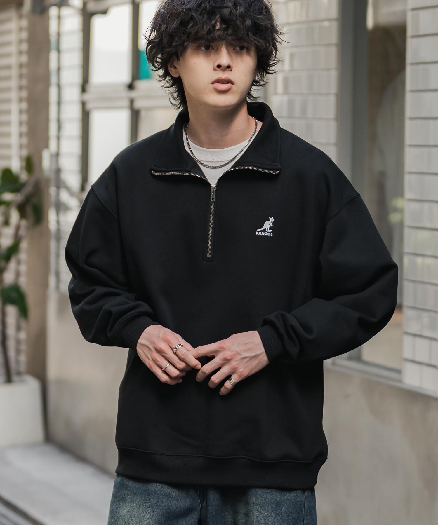 新色追加 KANGOL カンゴール 別注コラボオーバーサイズ裏起毛ロゴ刺繍ハーフジップハイネックスウェットトレーナー 13840 【セットアップ可能】