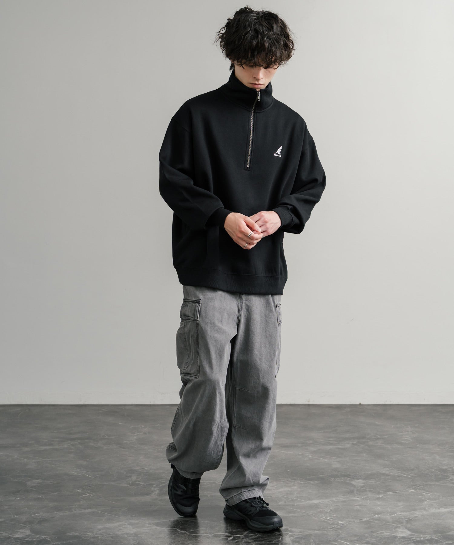 新色追加 KANGOL カンゴール 別注コラボ 裏起毛ロゴ刺繍ハーフジップ