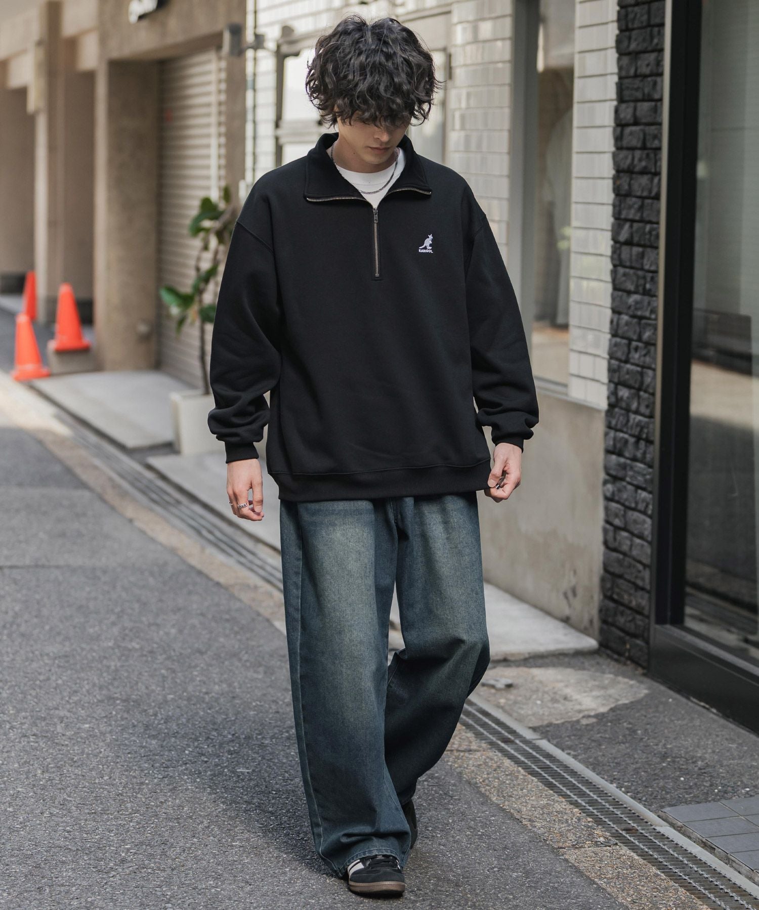 新色追加 KANGOL カンゴール 別注コラボオーバーサイズ裏起毛ロゴ刺繍ハーフジップハイネックスウェットトレーナー 13840 【セットアップ可能】