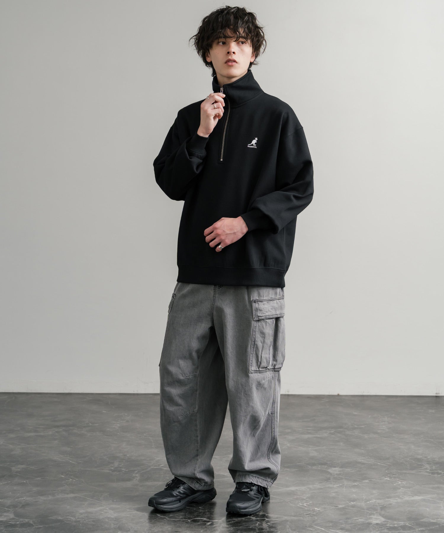 新色追加 KANGOL カンゴール 別注コラボ 裏起毛ロゴ刺繍ハーフジップ