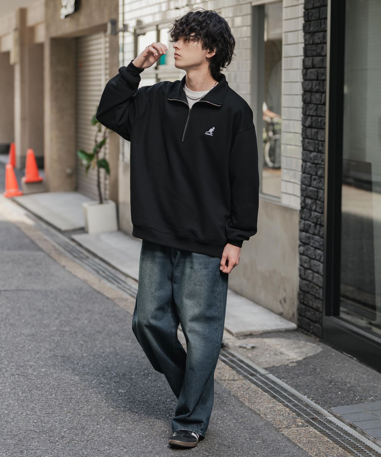 新色追加 KANGOL カンゴール 別注コラボオーバーサイズ裏起毛ロゴ刺繍ハーフジップハイネックスウェットトレーナー 13840 【セットアップ可能】