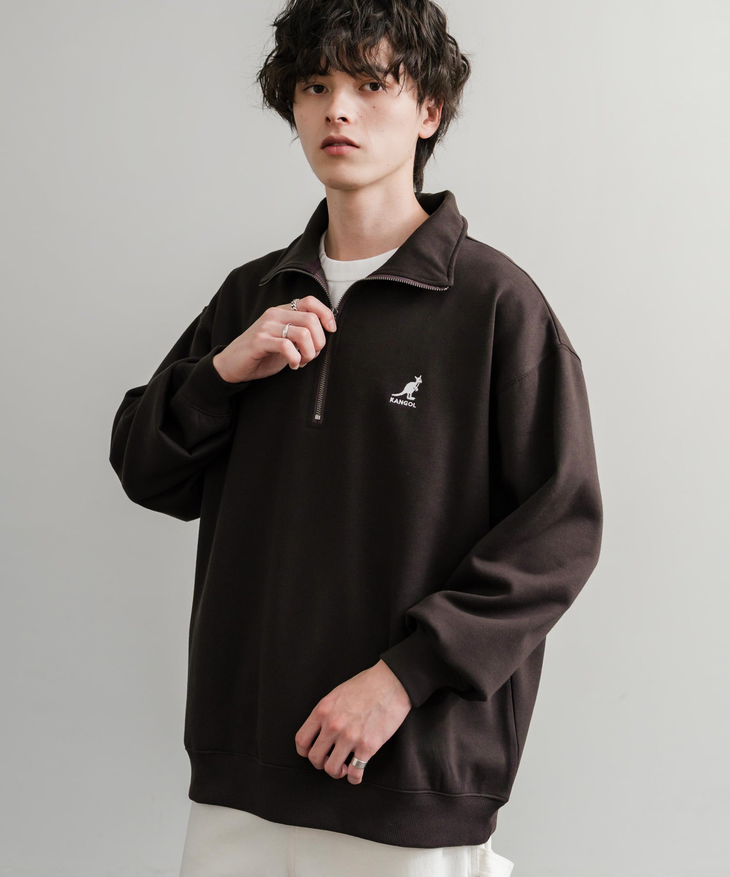 新色追加 KANGOL カンゴール 別注コラボ 裏起毛ロゴ刺繍ハーフジップ 13840